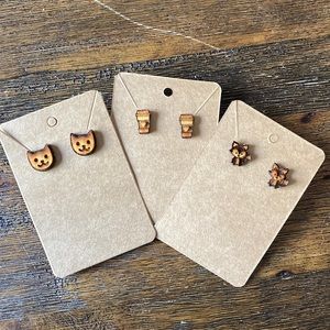 Set of 3 homemade wood earrings cats coffee foxes